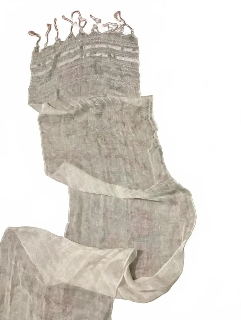 Talbots Lightweight  Linen Beige and Silver Metallic Striped Scarf with Fringe